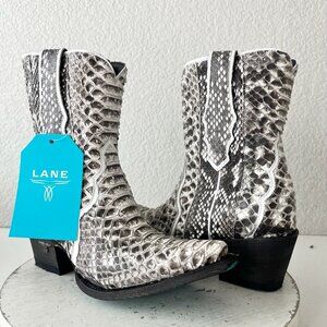 NEW Lane VICKSON Womens Cowboy Bootie 7.5 SnakeSkin Black Western Cowgirl Boots